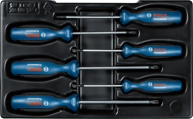 Σετ κατσαβιδιών Bosch TX 6 τεμαχίων σε ανοιχτή θήκη.